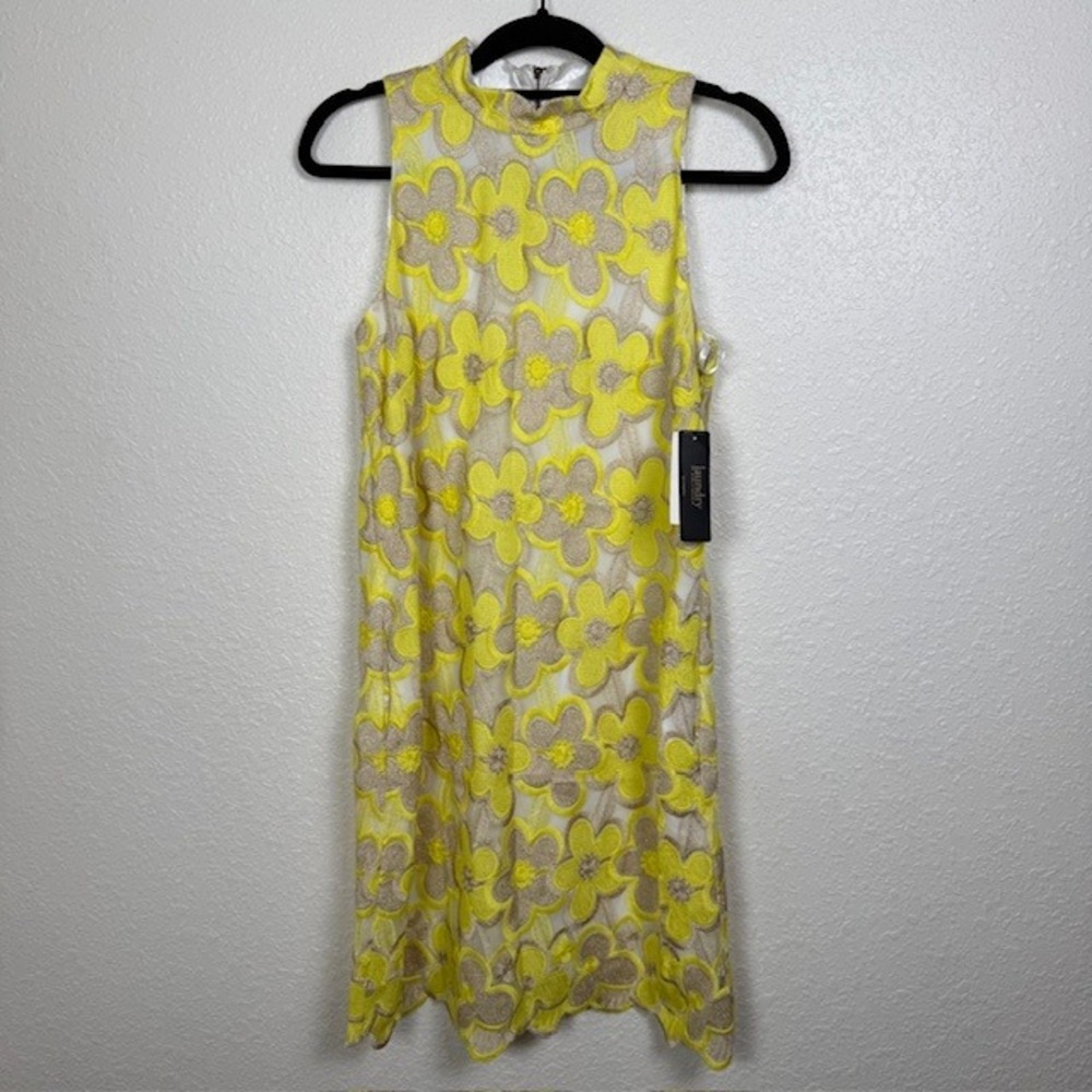 NWT Laundry by Shelli Segal Sunray Dress Floral Embroidery Yellow Taupe‎ White 8 - Picture 3 of 12